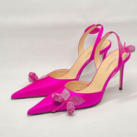 Mach & Mach Wonder Tulip 95MM Silk & Crystal Slingback Pumps size 40 - Picture 6 of 15